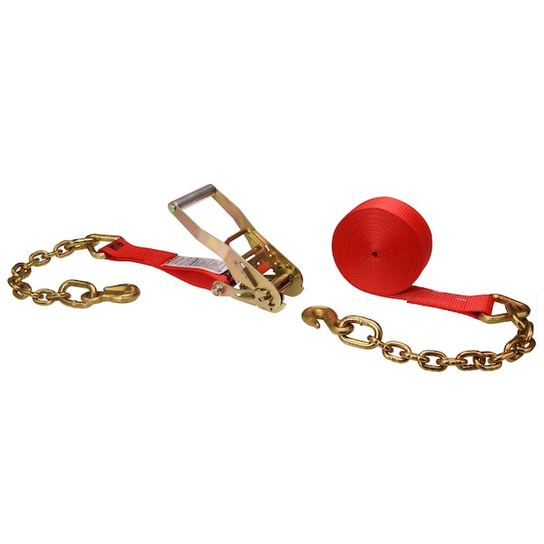 Us Cargo Control 2" x 30' Red Ratchet Strap w/ Chain Extension 5030CE-RED - main